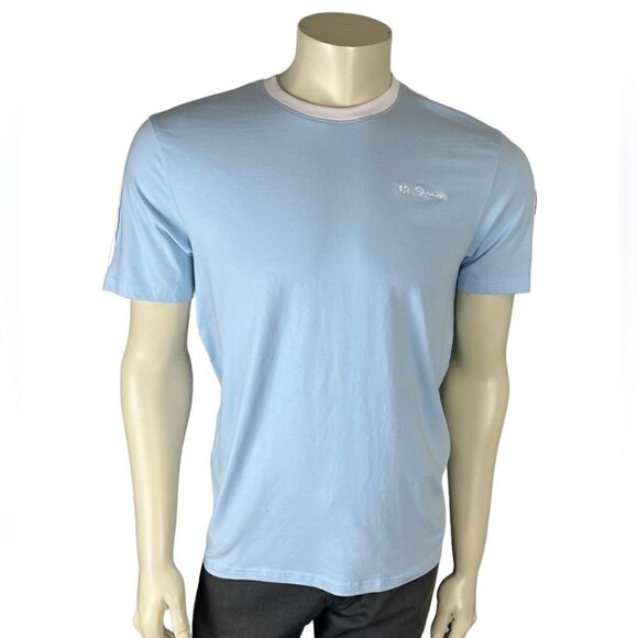 NWT Ben Sherman Light Blue S/S Crewneck T-Shirt w/Stripe Shoulder Detail Size M - Picture 7 of 13